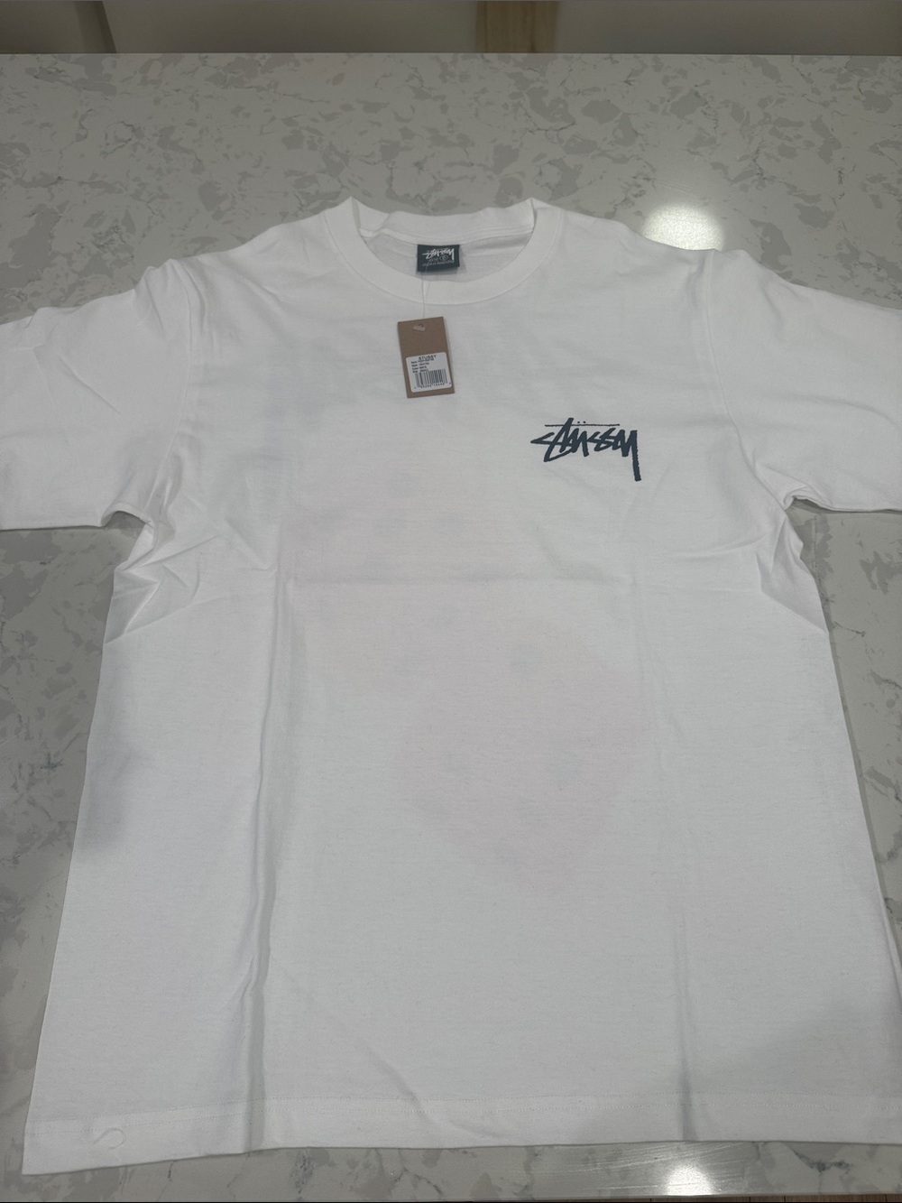 Stussy White Fuzzy Dice Tee NWT - Picture 2 of 5